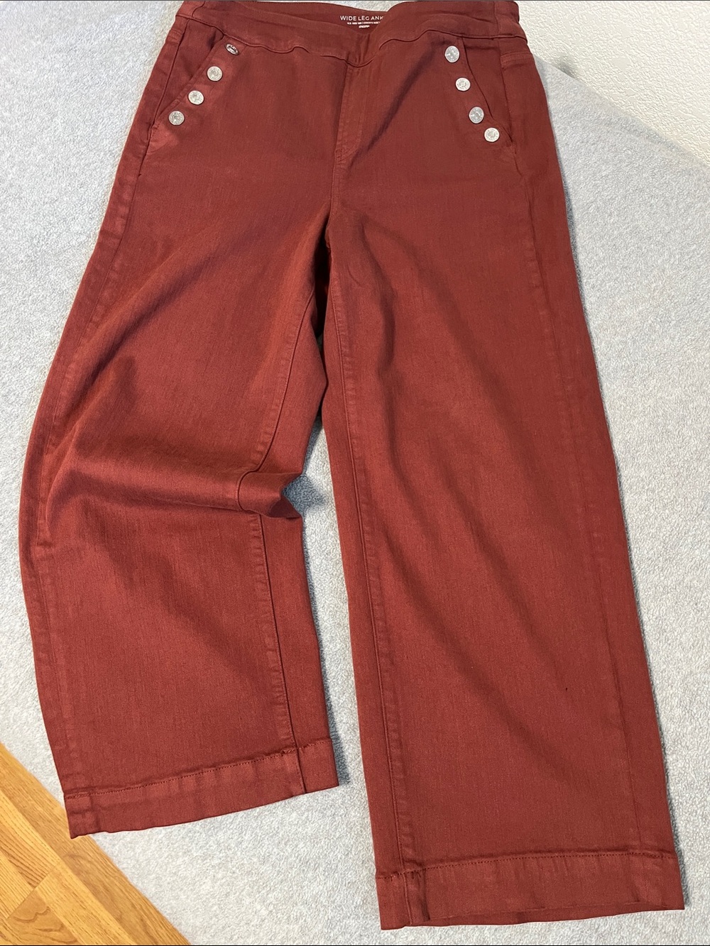 Chicos Wide Leg Ankle Pants 10 Sailor Nautical High Rise Brown Button Pullup - Picture 10 of 10